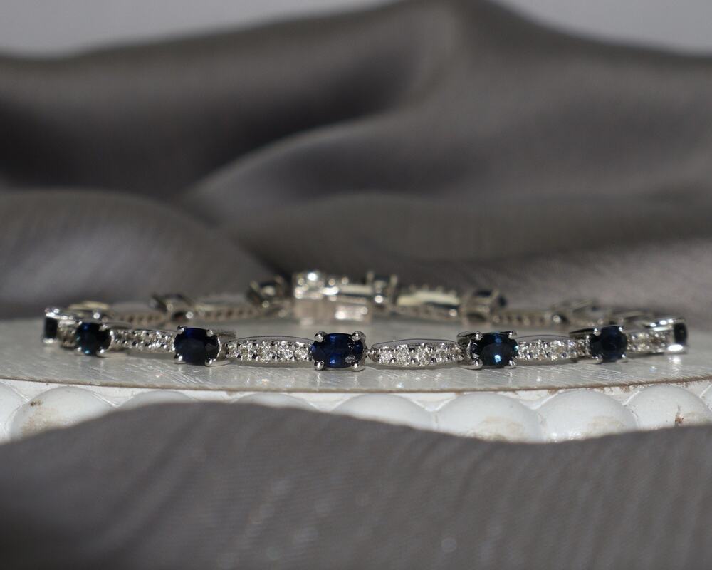 14k White Gold Sapphire & Diamond Bracelet 13.5G / 7.5in